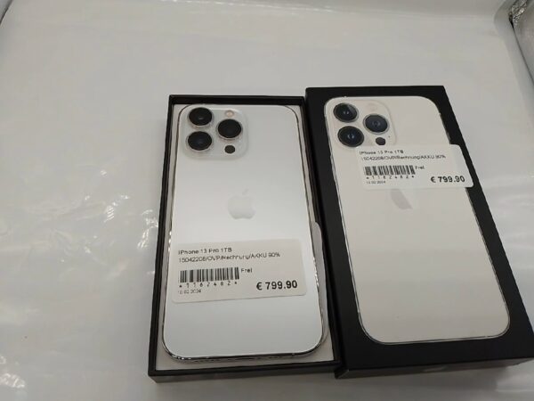 iPhone 13 Pro 1TB | mit Originalverpackung | Zerkratzt  | SimLock: Frei | Zustand: Gut | Farbe: weiss | Akku: 90% – Bild 3