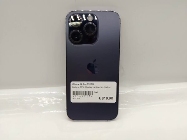 iPhone 14 Pro 512GB | Batterie 87% | Display hat bischen Kratzer | SimLock: Frei | Zustand: Gut | Farbe: violett | Akku: 87% – Bild 2