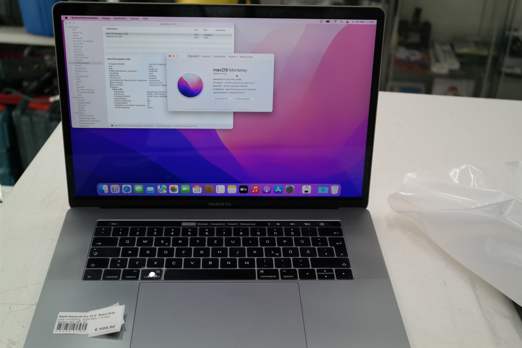 Apple Macbook Pro 15.4" Space Gray(2018) | Core i9-8950HK | 16GB RAM | 1TB SSD | Radeon PRO Vega 20 | DE | Zustand: Sehr Gut