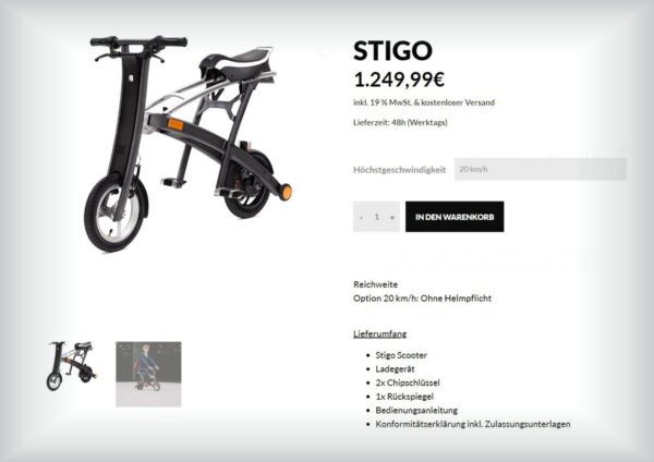 Stigo Klappbarer E-Scooter | nur selbst Abholung | mit Ladegerät  |  Handbuch