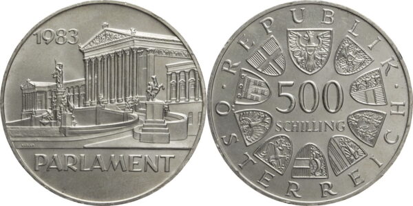 Österreich 500 Schilling 1983 Parlament | Silber Münze | Zustand: Gut