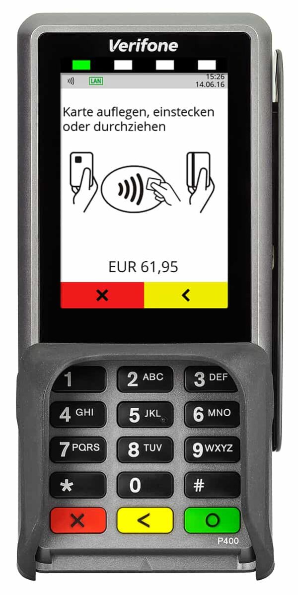 Verifone Terminal P400 plus Kreditkarten Zahlung | Mit Verpackung | Zustand: Wie Neu
