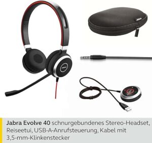 Jabra Evolve 40 MS Stereo Headset | Tasche | Zustand: Sehr Gut