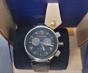 Louis Vuitton Tambour Damier Graphite Chronograph QA094Z; | mit Originalverpackung | Rechnung(3700¬ ) Gebrauchtsspuren | Zustand: Sehr Gut