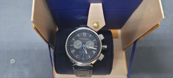 Louis Vuitton Tambour Damier Graphite Chronograph QA094Z; | mit Originalverpackung | Rechnung(3700¬ ) Gebrauchtsspuren | Zustand: Sehr Gut