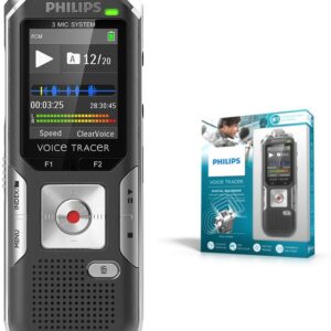 Philips DVT6000 Digitaler Audiorecorder | mit Originalverpackungmit 3 Mic Auto Zoom+ | Bewegungssensor | Metalmit Ladegerätehäuse | USB Li-Polymer-Akku | MP3 mit Originalverpackung | Zustand: Gut
