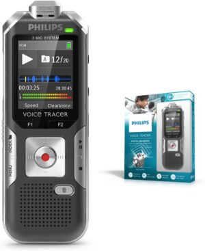 Philips DVT6000 Digitaler Audiorecorder | mit Originalverpackungmit 3 Mic Auto Zoom+ | Bewegungssensor | Metalmit Ladegerätehäuse | USB Li-Polymer-Akku | MP3 mit Originalverpackung | Zustand: Gut