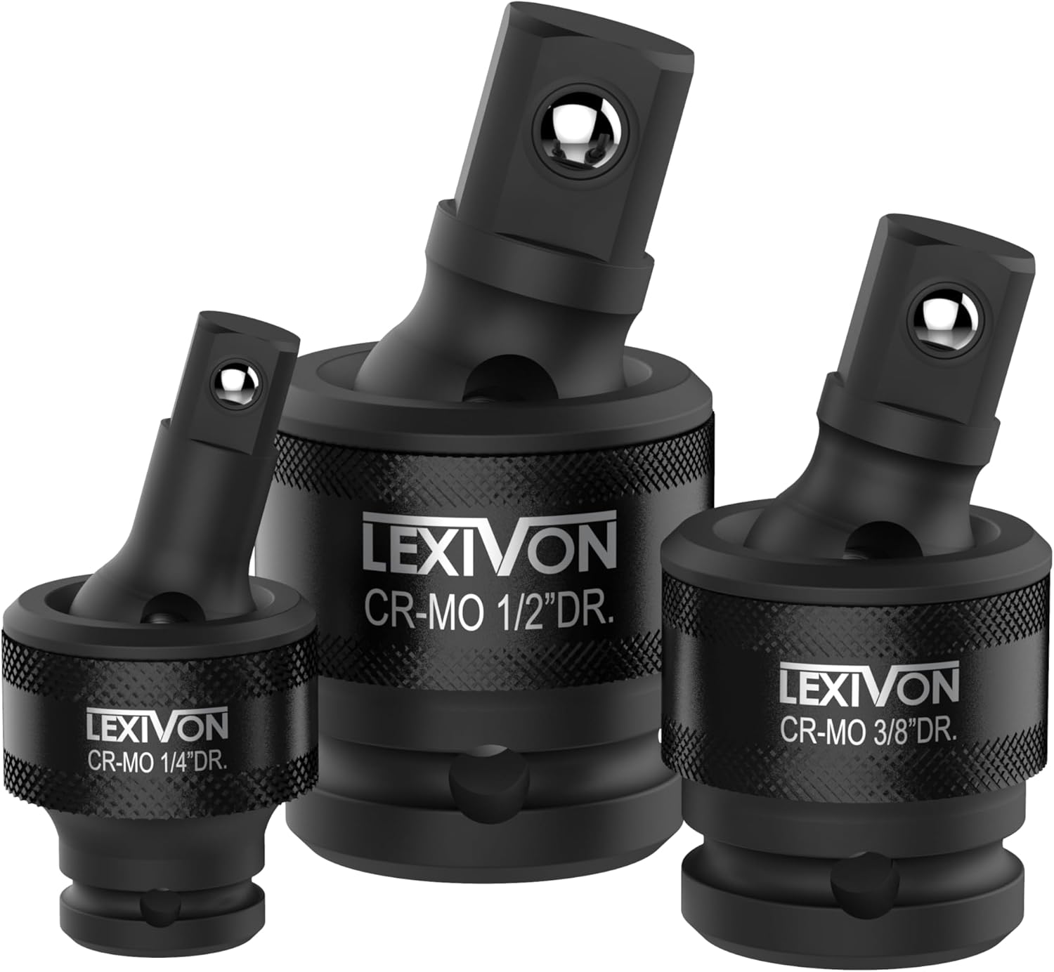 Lexivon Premium Impact Universal Joint Socket Swivel Set | mit Originalverpackung | 3-Piece Ball Spring Design 1 | 2" | 3 | 8" | and 1 | 4" U-Joint Drive | Cr-Mo Steel - Full Impact Grade (LX-113) | Zustand: Wie Neu