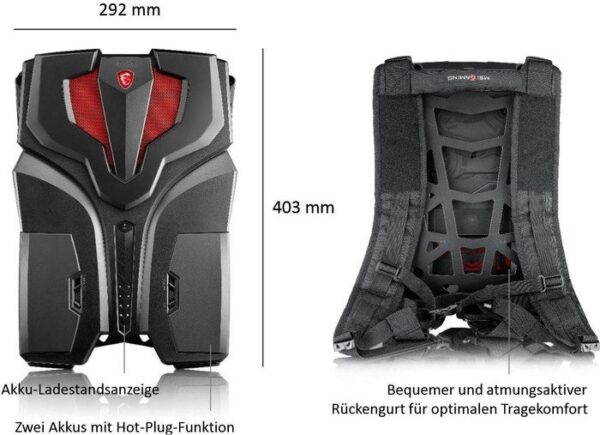 MSI VR ONE-7RE Rucksack-PC  | mit Originalverpackung |  Core i7-7820HK | 16GB RAM | 512GB SSD | GeForce GTX 1070 | Zustand: Sehr Gut – Bild 2