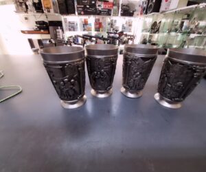 4 X Frieling Zinn Becher  | 1 becher ist verformt (Foto 6) | Zustand: In Ordnung