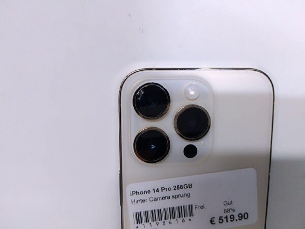 iPhone 14 Pro 256GB | Hinter Camera sprung | Display Kratzer  | SimLock: Frei | Zustand: In Ordnung | Farbe:  | Akku: 88% – Bild 2