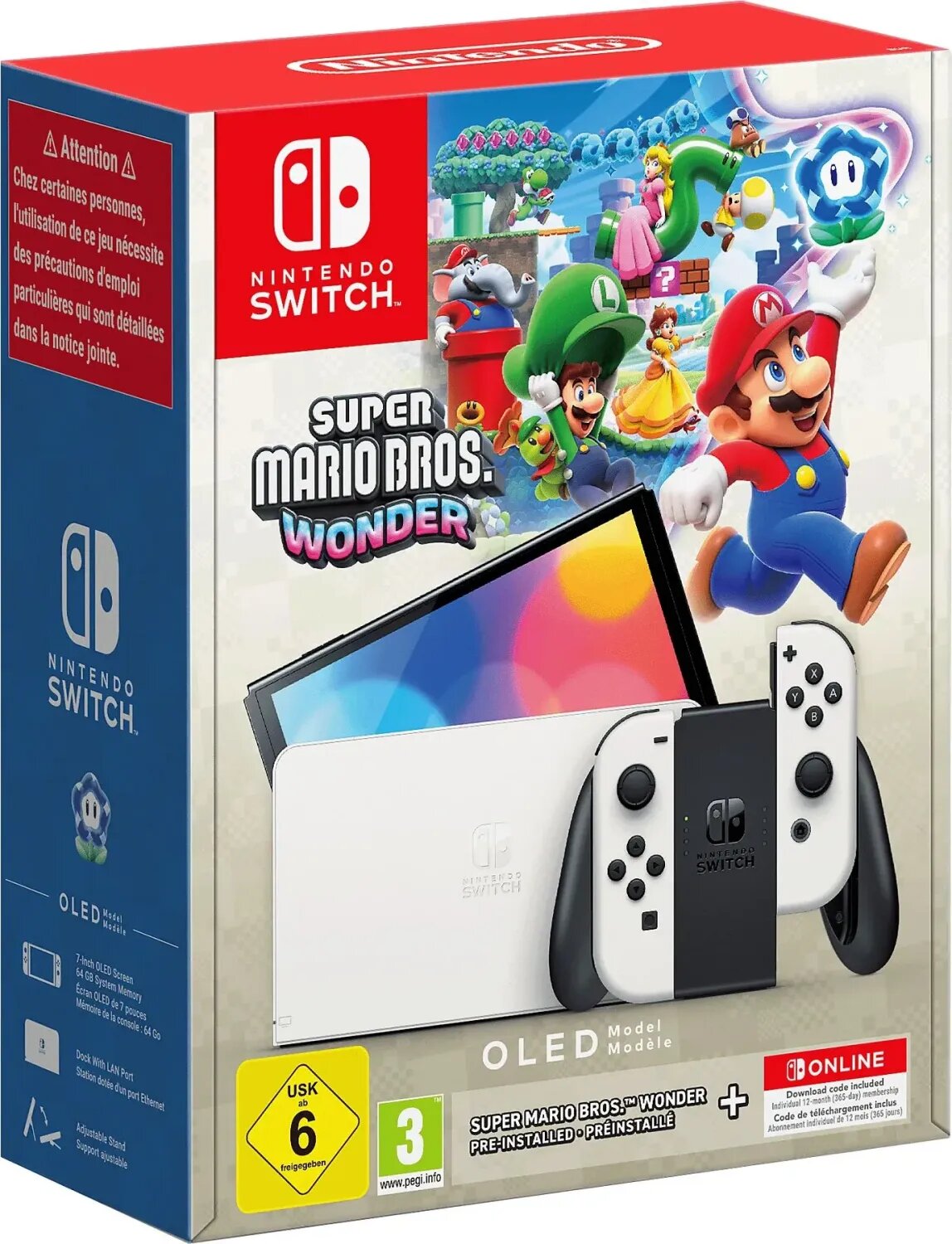Nintendo Switch OLED - Super Mario Bros. Wonder Bundle schwarz/weiß | mit Originalverpackung | Zustand: Wie Neu | Farbe: weiss