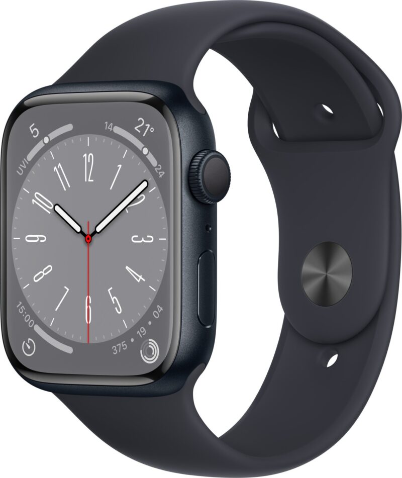 Apple Watch Series 8 (GPS) 45mm Aluminium Mitternacht mit Sportarmband | Mit Ladegerät  |  Batteriezustand 100%  | Zustand: Gut