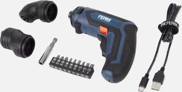 Ferm 4v Li-ion Akkuschrauber Inkl  | Winkelaufsatz Eckaufsatz und Bitsatz Set mit Originalverpackung | Zustand: Neu