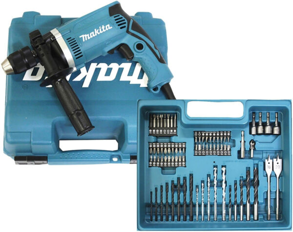 Makita Hp1631 schlagbohrmaschine | Koffer mit Bohr | Bit set | Bohrfutter hat Spuren |ohne Handgriff | Zustand: Sehr Gut