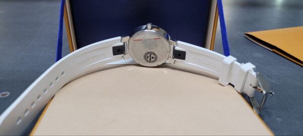 Louis Vuitton Tambour Slim Diamant-Lünette | mit Originalverpackung | Armbanduhr Weiß | Rechnung(8950¬ ) | das Zifferblatt hat leichte Risse | Zustand: Sehr Gut – Bild 2