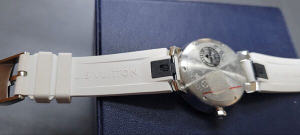 Louis Vuitton Tambour Slim Diamant-Lünette | mit Originalverpackung | Armbanduhr Weiß | Rechnung(8950¬ ) | das Zifferblatt hat leichte Risse | Zustand: Sehr Gut – Bild 3