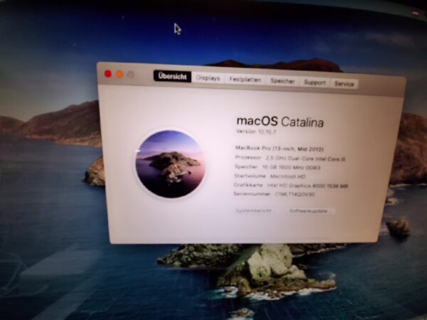 Apple Macbook Pro 13 Mid 2012, DE  | i5 | 16Gb Ram | 1Tb Hdd | Zyklen 128 | Intel HD Graphics 4000 | mit Ladegerät | Zustand: Gut – Bild 3