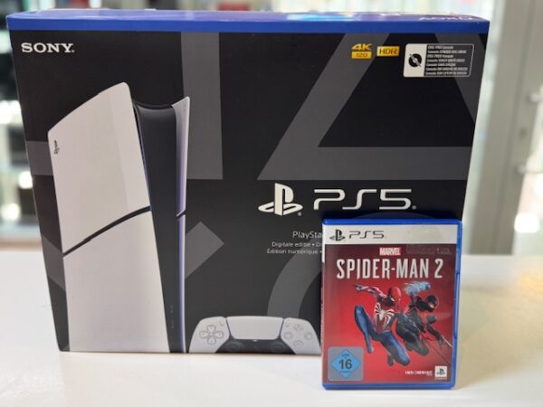 Sony PS5 Slim 1TB Digital Edition mit Spiderman 2  | Neu  |  Versiegelt  | Zustand: Neu | Farbe: weiss