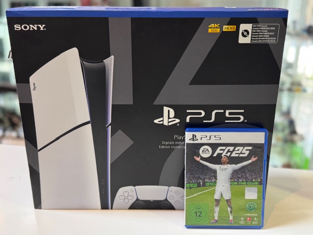 Sony PS5 Slim 1TB Digital Edition mit FC 25 | Mit Verpackung | Zustand: Wie Neu | Farbe: weiss