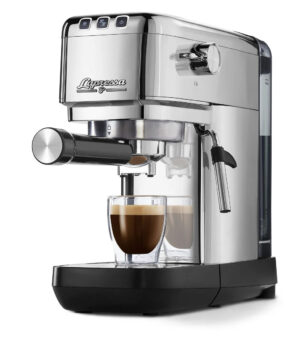 Tchibo Siebträger Espressomaschine Edelstahl | Versiegelt  |  (15 bar | 980ml Wassertank) | Pre-Infusion Technologie | mit 2-Tassen-Funktion und Milchschaumdüse | Zustand: Neu