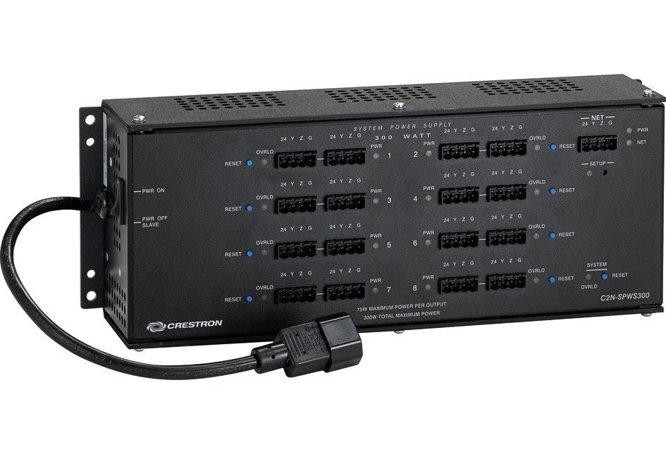 Crestron C2N-SPWS300, Cresnet Stromversorgung, 8 Ausgänge (max. 75W), 16 Cresnet Ports, 24VDC, inkl. Rack-Winkel. | Zustand: Gut