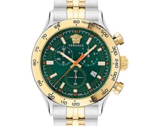Versace Hellenyium Chrono VE2U00522, Herren-Chronograph, 44mm, Bicolor, Grünes Zifferblatt, Saphirglas, Swiss Quarz, mit Originalverpackung. | Zustand: In Ordnung