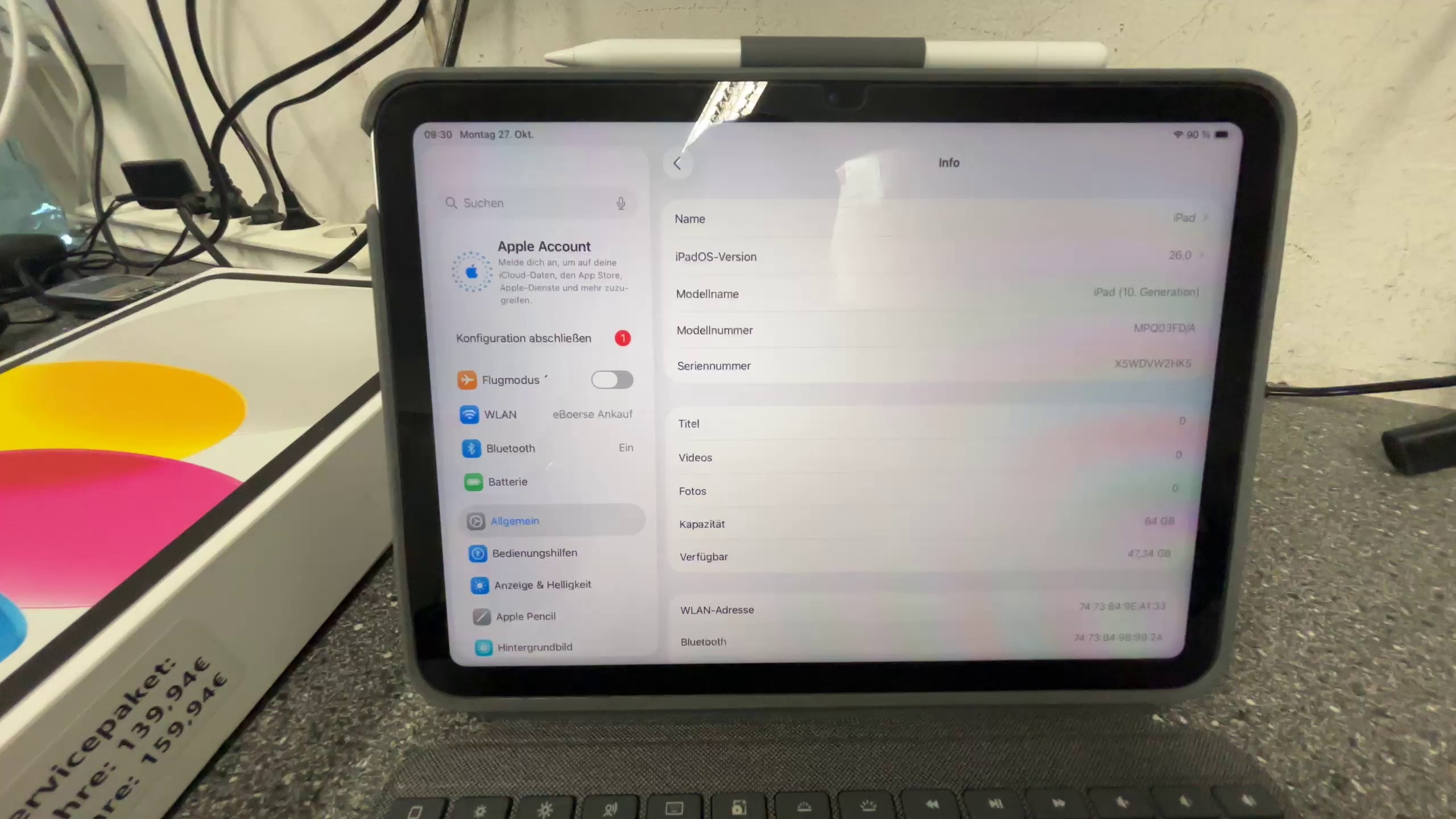 Apple iPad 10. Generation Wi-Fi, Inkl. Apple Pencil, Tastatur und Originalverpackung (mit Originalverpackung). | Zustand: Sehr Gut – Bild 2
