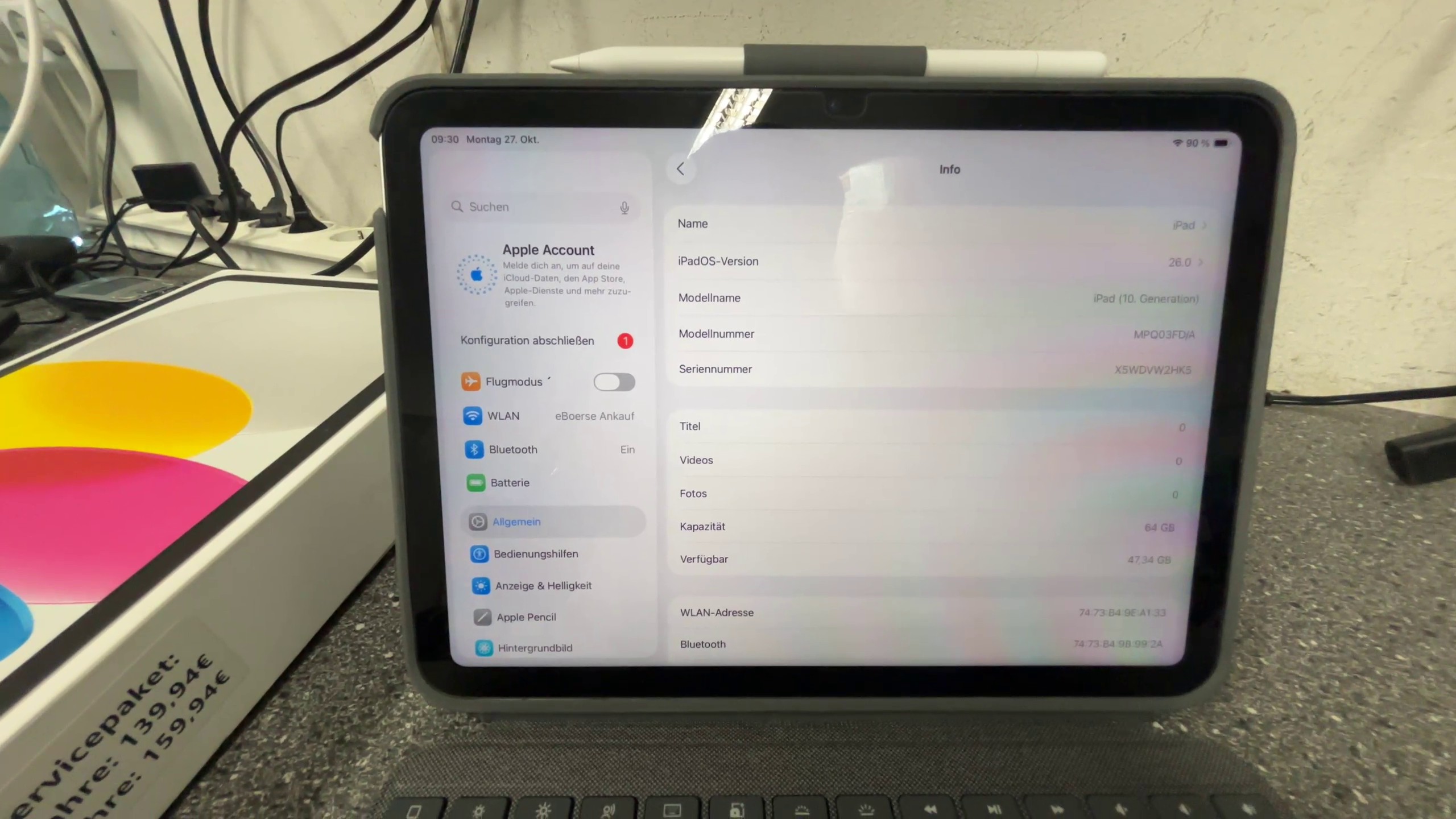 Apple iPad 10. Generation Wi-Fi, Inkl. Apple Pencil, Tastatur und Originalverpackung (mit Originalverpackung). | Zustand: Sehr Gut – Bild 3