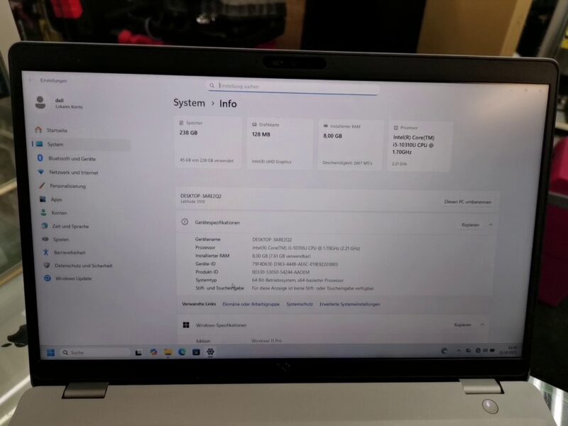 Dell Latitude 5510 Intel Core I5-10310u  | 8.0 GB Ram 256 GB SSD Windows 11 Pro  | Zustand: Sehr Gut – Bild 3