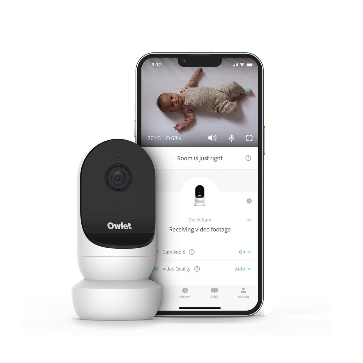 Owlet Cam 2 HD Baby Monitor, mit Originalverpackung, Weiß, Nachtsicht, 4x Zoom, Weinen-Erkennung, Temp. | Feuchtigkeit, 130° Weitwinkel | Zustand: Neu