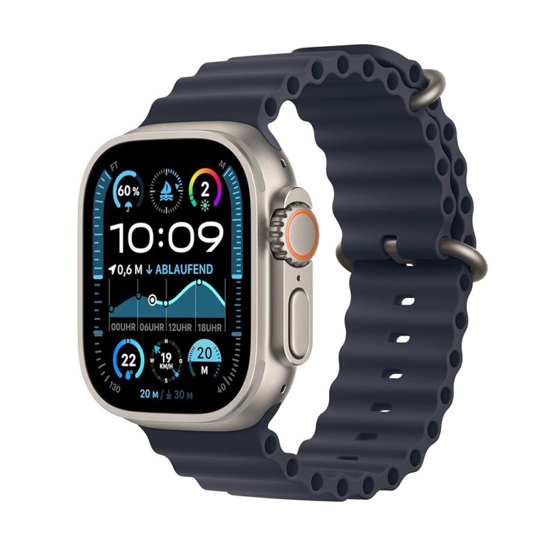 Apple Watch Ultra 2, Titan Natur, 49mm, GPS + Cellular, Ocean Armband Marine, 100% Akku | Zustand: Wie Neu