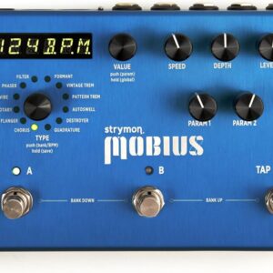 Strymon Mobius, mit Originalverpackung
Modulation Multi-Effektpedal mit 12 Effekten, 200 Presets, Stereo I | O und MIDI. | Zustand: Wie Neu