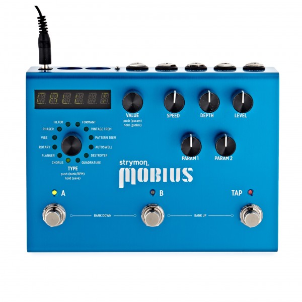 Strymon Mobius, mit Originalverpackung
Modulation Multi-Effektpedal mit 12 Effekten, 200 Presets, Stereo I | O und MIDI. | Zustand: Wie Neu – Bild 2