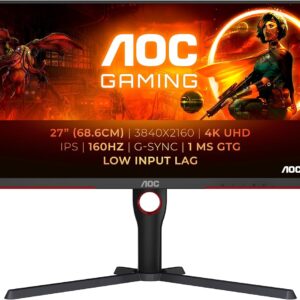 AOC U27G3X/BK Gaming Monitor, 27 Zoll, 4K UHD, 160 Hz, 1ms GtG, IPS-Panel, HDMI 2.1, DisplayHDR 400, inkl. Stromkabel. | Zustand: Sehr Gut
