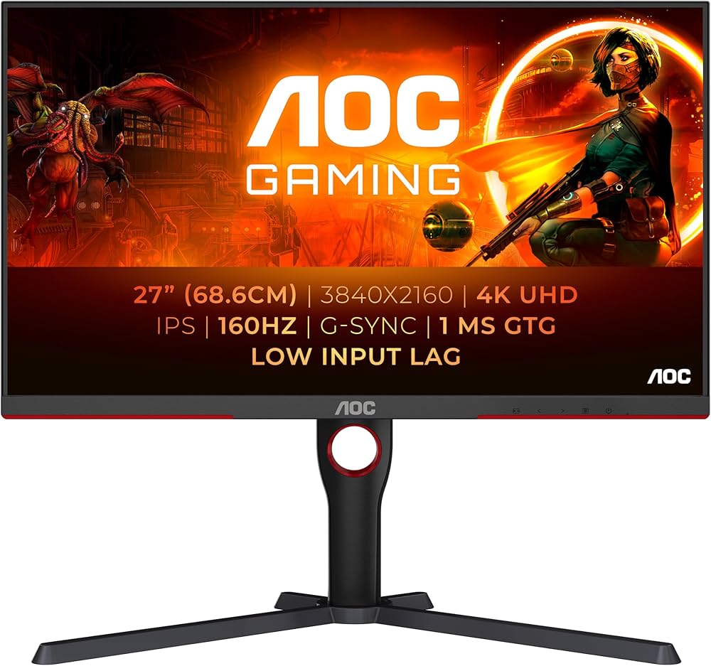 AOC U27G3X/BK Gaming Monitor, 27 Zoll, 4K UHD, 160 Hz, 1ms GtG, IPS-Panel, HDMI 2.1, DisplayHDR 400, inkl. Stromkabel. | Zustand: Sehr Gut