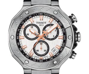 Tissot T-Race Chronograph, Quarz, 45 mm, weißes Zifferblatt, schwarzes Silikonband, Saphirglas, mit Originalverpackung. | Zustand: Sehr Gut