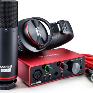 Focusrite Scarlett Solo Studio 3. Gen, 2x2 USB-Interface, CM25 MkIII Kondensatormikrofon, HP60 MkIII Kopfhörer, XLR-Kabel. Mit Air-Modus. | Zustand: Sehr Gut | Farbe: rot