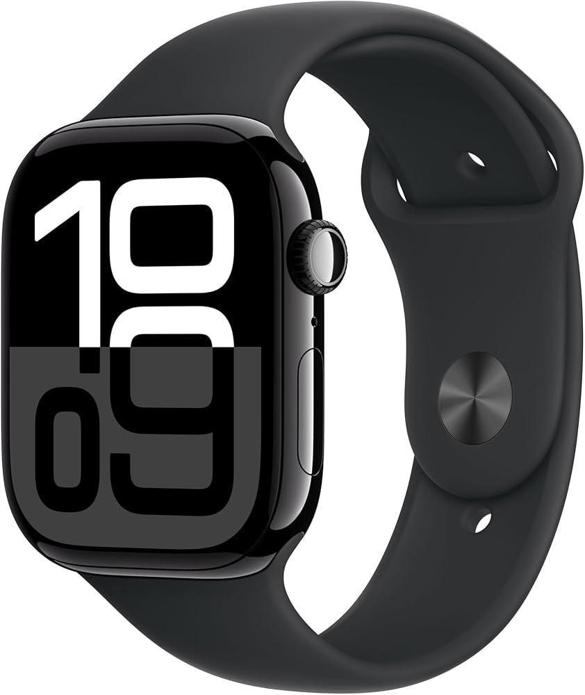 Apple Watch Series 10 (GPS + Cellular) 46mm, Akku 100%, Aluminium Diamantschwarz, Sportarmband M | L Schwarz, Garantie bis 25.05.2026 | Zustand: Sehr Gut