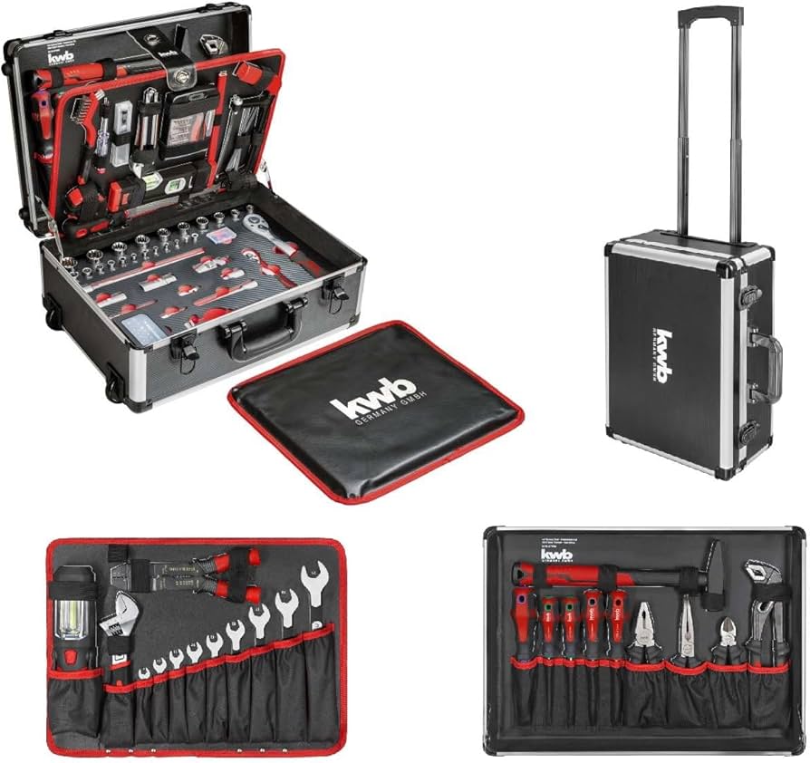 KWB Werkzeug-Trolley 175-tlg., Robuster Aluminium-Trolley, abschließbar, inkl. Kniekissen und COB-Arbeitsleuchte. | Zustand: Gut