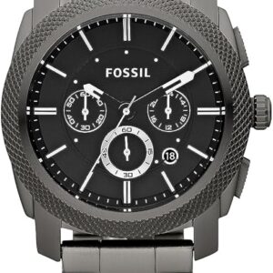 Fossil Machine FS4662 Smoke, Herren-Chronograph mit schwarzem Zifferblatt, Edelstahlband, Datum, Gebraucht mit Kratzern. | Zustand: Gut