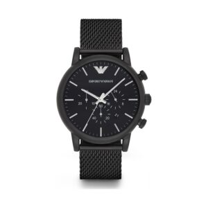 Emporio Armani AR1968 Schwarz, Herren Chronograph, Edelstahl Mesh Armband, schwarzes Zifferblatt, Quarzwerk, 50m wasserdicht. | Zustand: Sehr Gut