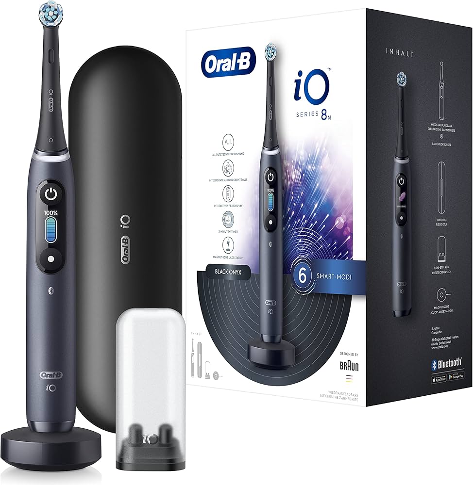 Oral-B iO Series 9N Black Onyx, Elektrische Zahnbürste mit 2 Aufsteckbürsten, KI-Tracking und magnetischer Technologie. | Zustand: Neu
