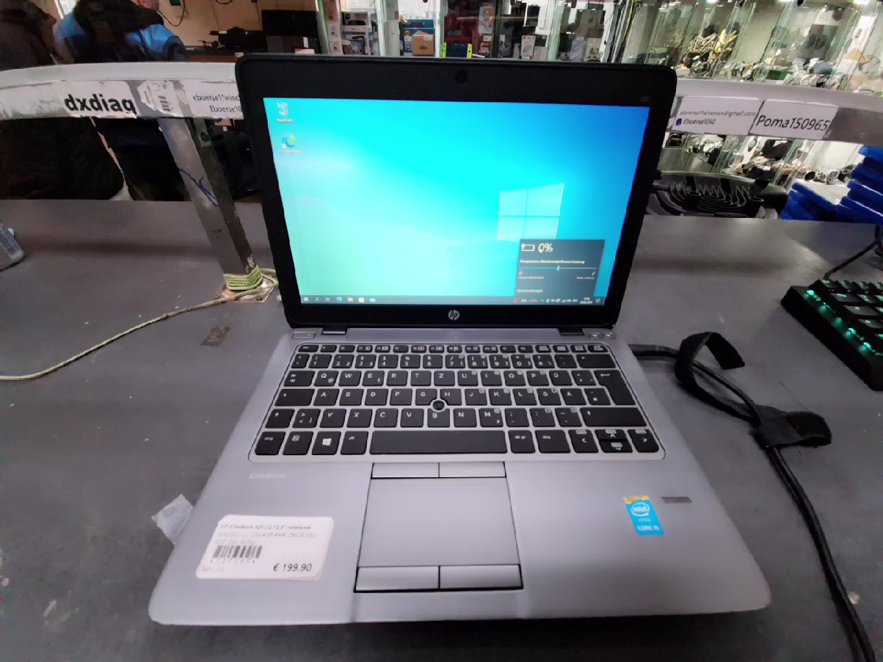 HP EliteBook 820 G2, 12,5" | i5-5200U 2,2 GHz | 4 GB RAM | 256 GB SSD | Win 10 Pro DE. Akku defekt, inkl. Ladegerät. | Zustand: Gut – Bild 2