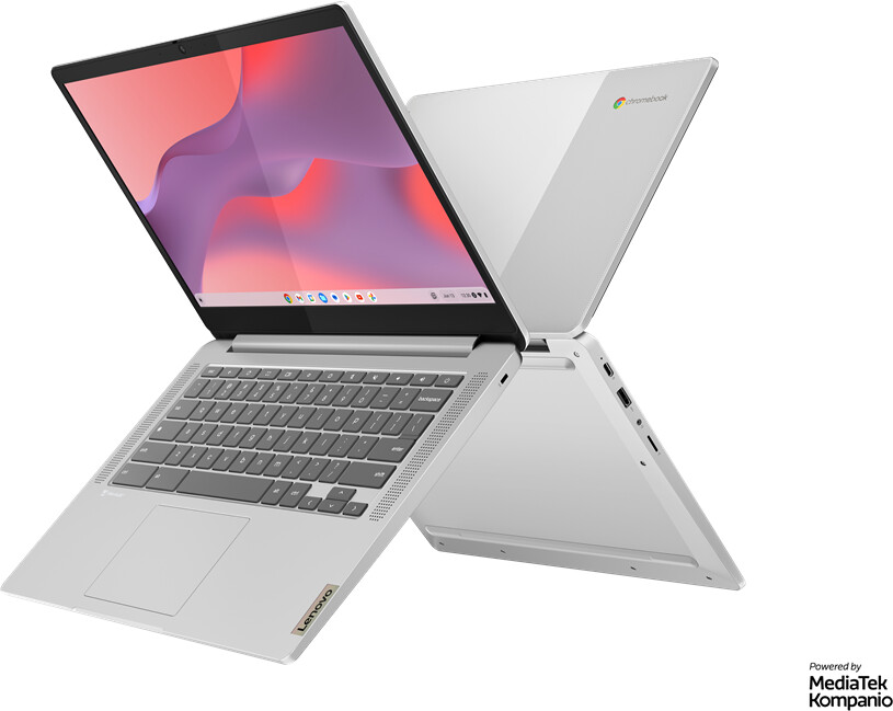 LENOVO IdeaPad Slim 3 Chromebook 14M868, MediaTek Kompanio 520, 4GB | 128GB eMMC, 14" Full HD, DE-Tastatur. Akku 100% (11 Zyklen), Silber | Weiß. | Zustand: Sehr Gut