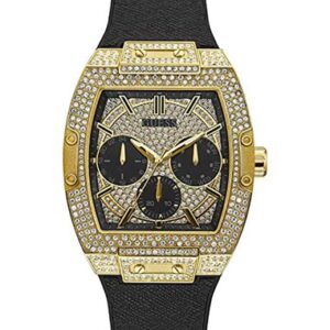 Guess Phoenix GW0048G2, Herrenuhr, Goldfarben, Multifunktion, Quarz, Leder-Silikonarmband, Kristalle, mit Originalverpackung | Zustand: Sehr Gut