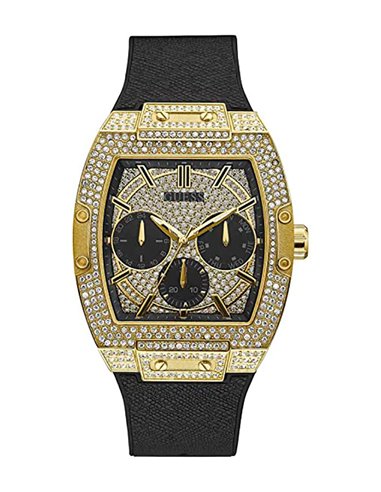 Guess Phoenix GW0048G2, Herrenuhr, Goldfarben, Multifunktion, Quarz, Leder-Silikonarmband, Kristalle, mit Originalverpackung | Zustand: Sehr Gut