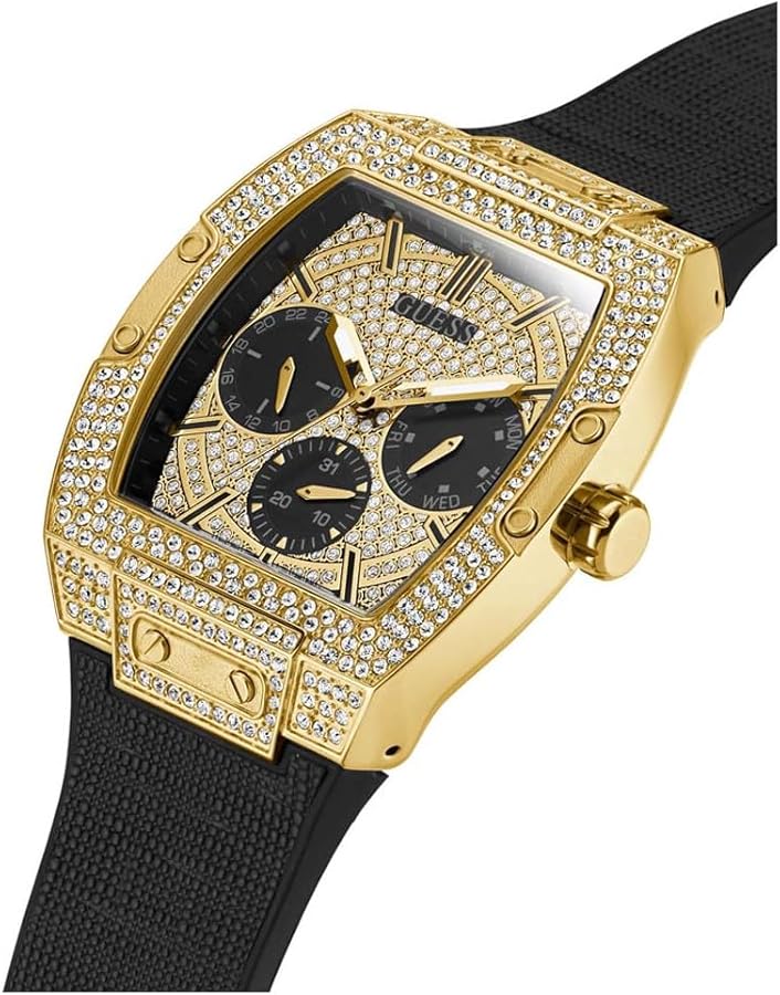 Guess Phoenix GW0048G2, Herrenuhr, Goldfarben, Multifunktion, Quarz, Leder-Silikonarmband, Kristalle, mit Originalverpackung | Zustand: Sehr Gut – Bild 3