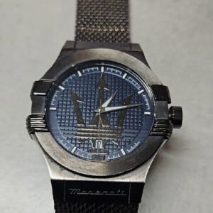 Maserati Uhr 84930, Herrenuhr, Edelstahl, Mesh-Armband, blaues Zifferblatt, Datum, 10ATM | Zustand: Gut | Farbe: schwarz