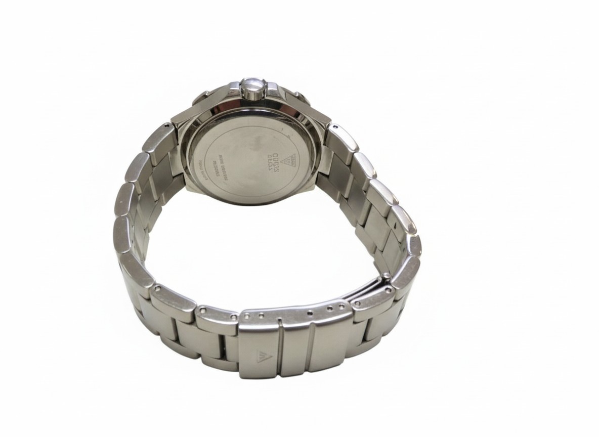 GUESS Multifunktion Silber Kristalle, Herrenuhr, Edelstahlarmband, Multifunktionsanzeige, leichte Gebrauchsspuren, Batterie leer. | Zustand: Gebraucht | Farbe: silber – Bild 2